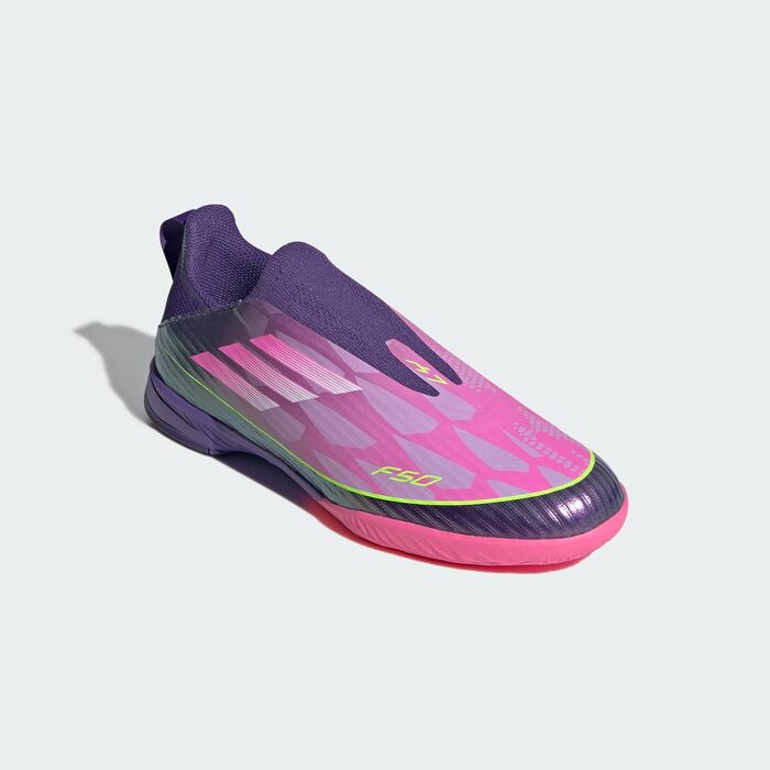 Дитячі футбольні бутси adidas F50 League без шнурівків для залу (33.5 EU, фіолетовий, білий, лимонний)