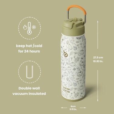 Термос пляшка bottlebottle з нержавіючої сталі 709 мл зі зручною ручкою, трубочкою та відділенням для пігулок, ізольована спортивна пляшка для школи та активного відпочинку (гарбузовий колір)