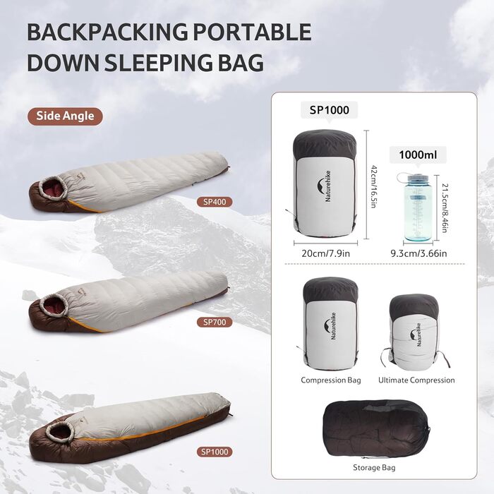 Спальний мішок Naturehike Snowbird з гусячого пуху, дорослий, унісекс, для кемпінгу та відпочинку на природі