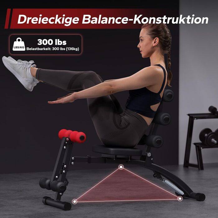 MERACH Регульована лава для пресу, тренажер для вправ на прес та ноги, до 136 кг, чорний