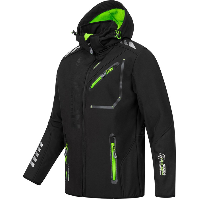 Чоловіча куртка Softshell Geographical Norway Outdoor — водовідштовхуюча функціональна куртка з шапкою-біні Urbandreamz, чорна, розмір L