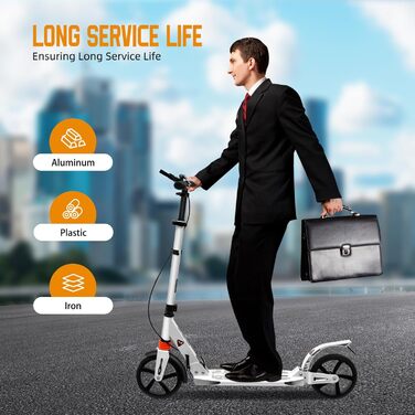 Скутер дорослий, складний, з регулюванням висоти, з поліуретановими колесами, для міста, для дівчаток та хлопчиків, підходить для ваги до 100 кг