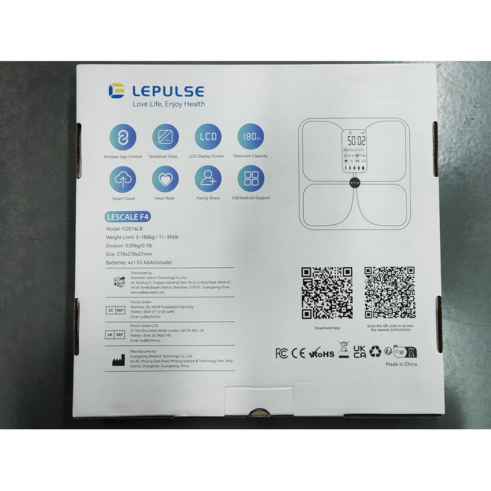 Розумна ваги Lepulse Lescale F4 з аналізом складу тіла, визначенням жиру та м'язової маси, ультраточна персональна вага з великим дисплеєм, 15 показників, біла