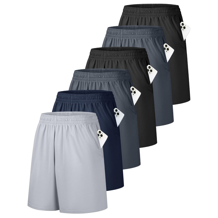 Шорти баскетбольні чоловічі OYGSieg, спортивні шорти з кишенями, швидковисихаючі, для тренувань, бігу, повсякденного носіння, комплект 6 шт. (XXL)