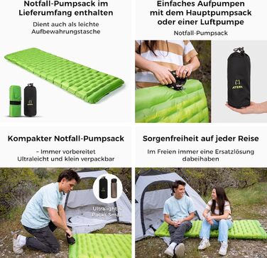 ATEPA ThermAir Ultraleichte Isomatte: Каремат для кемпінгу та хайкінгу, 9 см, R-значення 6, зелений (183x64 см)