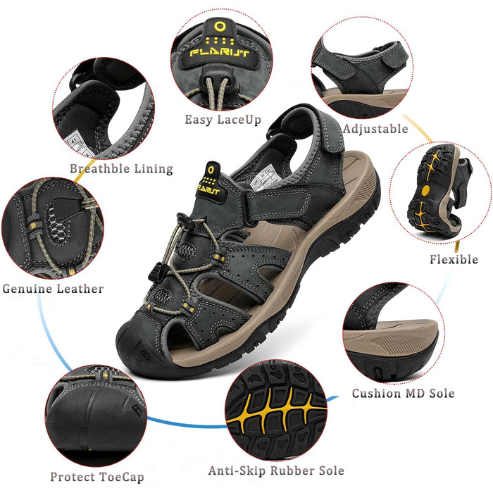 Чоловічі сандалі FLARUT для туризму та відпочинку, шкіряні, сірі (42 EU)