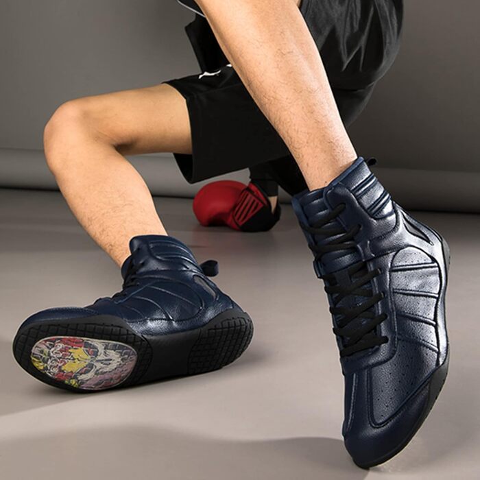 Жіночі боксерські черевики, хай-топ, боксерські тренувальні кросівки, для жінок, шкіряні, бокс, фітнес, білі (39 EU, Blue Blau)