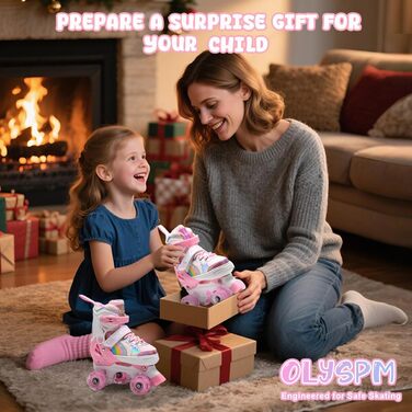 Ролики дитячі та жіночі, світлодіодні, 4 розміри, з сумкою для зберігання, для дівчаток та хлопчиків, початківців (M, Блідорожевий)