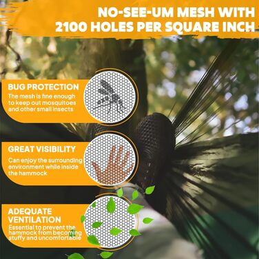 Одномісний гамак з москітною сіткою NatureFun 275х140 см (до 300 кг, хакі)