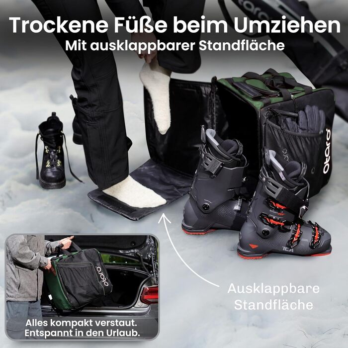 Чохол для лижних черевиків Otaro з відділенням для шолома | Сумка для лиж, шолома та аксесуарів | Водонепроникна, міцна, об'єм 57L, колір зелений