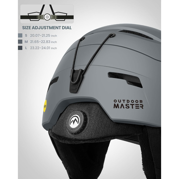 Гірськолижний шолом OutdoorMaster ELK MIPS для сноуборду та лиж, матовий сірий, розмір L, для чоловіків, жінок і підлітків