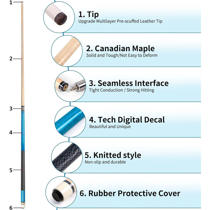 AKLOT Набір київ для більярду (4 шт.) з канадського клена, 58 дюймів, для професійних гравців, 18/19/20/21 oz