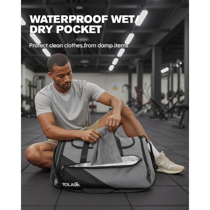 Спортивна сумка Tolaccea: велика містка сумка-рюкзак з відділенням для взуття та мокрих речей. Ідеальна для тренувань, подорожей, басейну, сауни, футболу (для чоловіків та жінок)