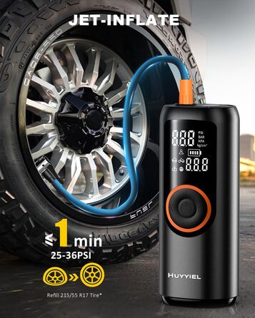 Електричний насос-компресор для авто 150PSI, швидка портативна акумуляторна помпа з LCD-дисплеєм, LED-ліхтарем і USB Powerbank