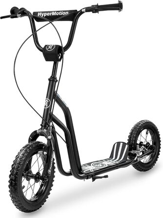 Дитячий самокат HyperMotion Viva, сталевий каркас, 12-50 кг, надувні колеса 30 см, дві гальма, регульована висота 78-85 см, з підніжкою