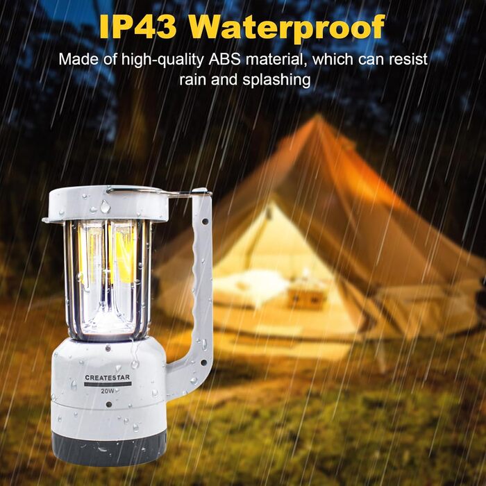 LED кемпінговий ліхтар CREATESTAR: зарядний, з ліхтариком, USB, диммування, IP43, водонепроникний, для туризму, відпочинку, надзвичайних ситуацій