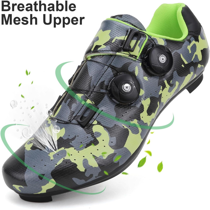 Чоловічі велотуфлі MTB для гірського велосипеда та шосе, кросівки, дихаючі, для занять у приміщенні та на відкритому повітрі, сумісні з SPD/SPD-SL (45 EU, камуфляжний зелений)