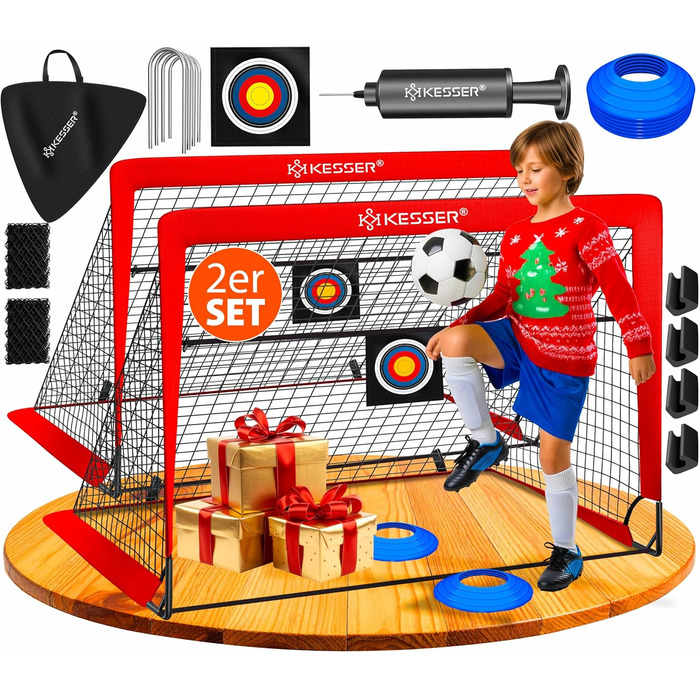 Ворота для футболу KESSER® (2 шт.) з аксесуарами: конуси, мішень, сумка, насос. Ідеальний подарунок для дітей, для гри в приміщенні та на вулиці.