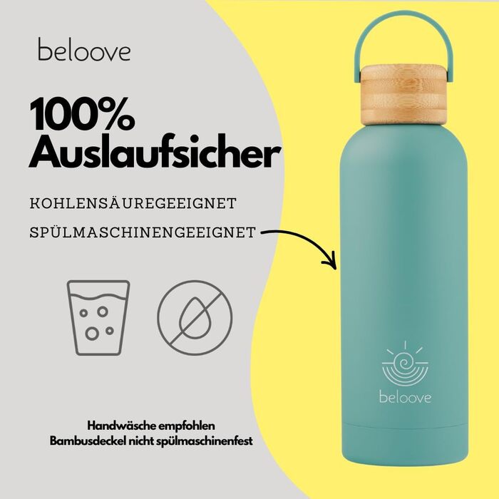 Термос-бутилка beloove з нержавіючої сталі, BPA-free, подвійні стінки, герметична, для газованої води, стійке до подряпин покриття, 500/750 мл