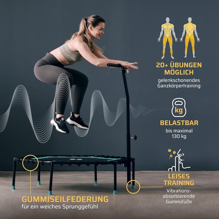 Трамплін для фітнесу SportPlus з тихим гумовим пружинним механізмом, до 130 кг, турквіс, не складається