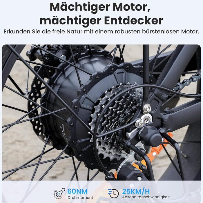 Електровелосипед складаний Touroll S1 20x4.0 дюйма, 48В 15.6Аг, фетбайк для бездоріжжя, пляжу та снігу, 100 км запас ходу, 60Нм мотор, 7-ступеневий, для чоловіків