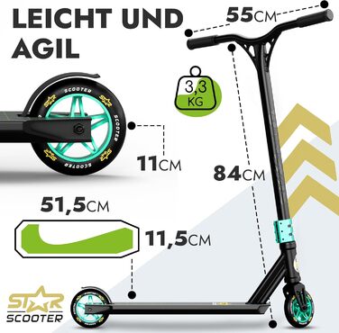 Трюковий самокат STAR SCOOTER Pro Sport 110/120 мм для дітей від 7 років і дорослих, алюмінієвий, HIC, напівпрофесійний