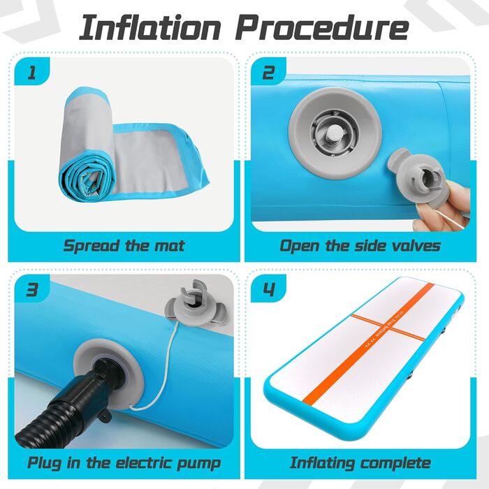 Гімнастичний надувний мат для чередлінгу, йоги, паркуру, пляжу, парку, води. Товщина 10.2/15.2 см. Розмір 3м x 1м x 0.1м. Синій, помаранчевий колір.