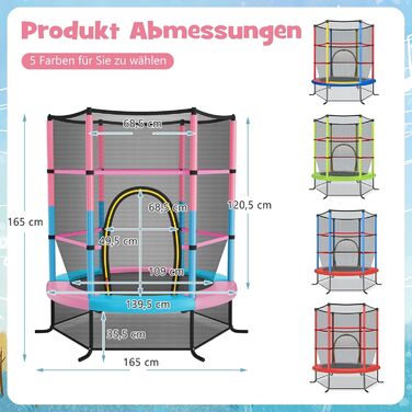 Батут GOPLUS Indoor з сіткою безпеки, дахом, металевим каркасом, стрибучою поверхнею, круглий, для саду, до 135 кг, рожевий, Ø165 x 165 см