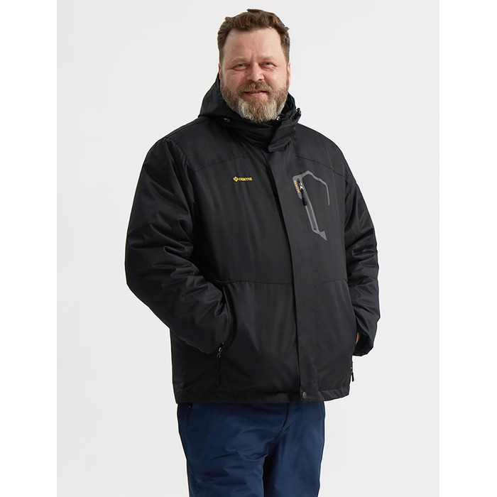 Чоловіча тепла куртка GEMYSE для катання на лижах, вітронепроникна, водонепроникна, дихаюча, з багатьма кишенями, для активного відпочинку на природі, зимова куртка з капюшоном, чорна, 3XL