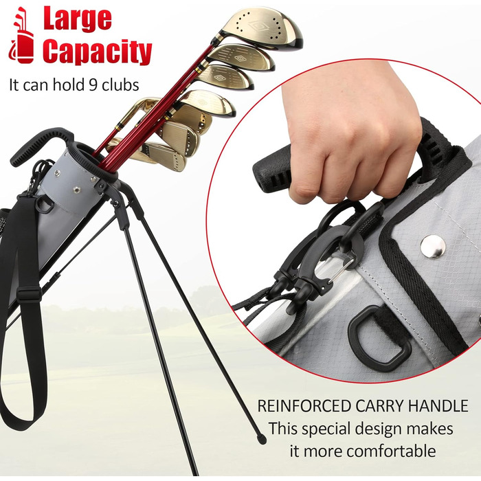 Сумка для гольфу PGM - Легка, зі стійкою та ременем - Міцна та зручна для тренувань та гри - Сумка для гольфу PGM Gun Bag 2.0 (GRAU)