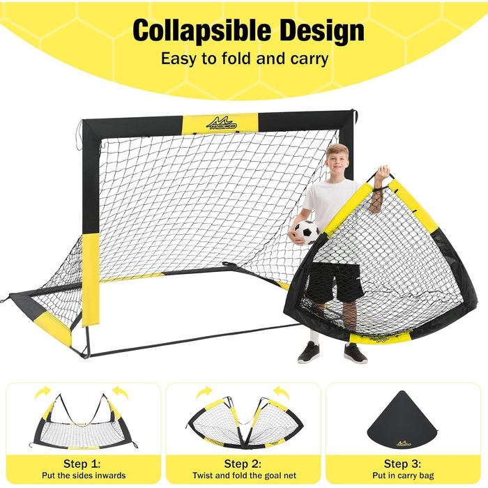 Ворота для футболу MoKo для саду, 150x120 см, сітка з мішенню, портативне обладнання для тренувань дітей, ігровий спорт на відкритому повітрі (чорний+жовтий)