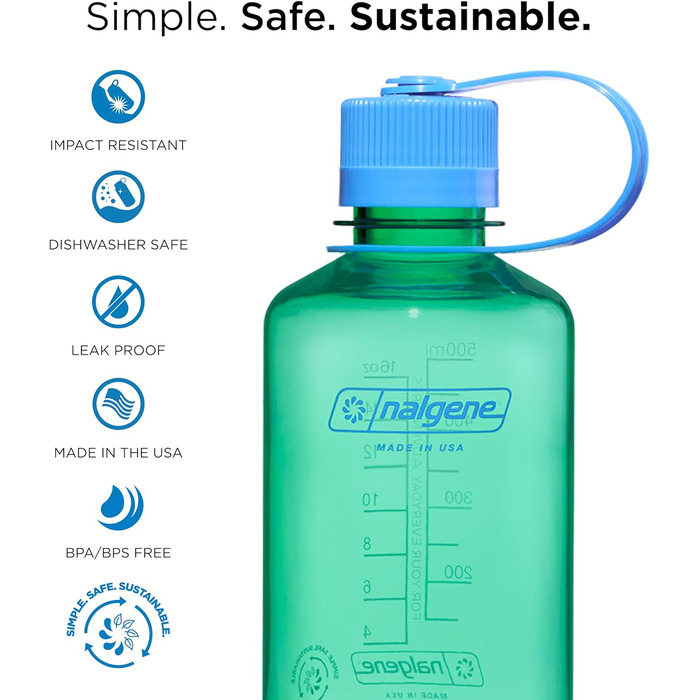 Пляшка для води Nalgene Sustain Tritan 907 мл, BPA-free, ударостійка, вузьке горло, для туризму, фітнесу, пастельно-зелена