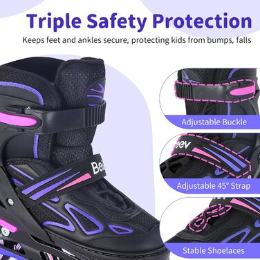 Інлайни BELEEV для дітей, підлітків та дорослих, ролики з регульованим розміром, світлодіодні шнурки та колеса, фіолетовий (EU 38-41)