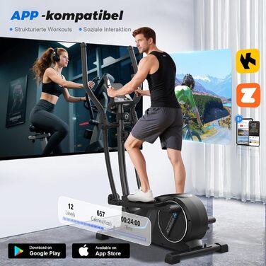 Еліптичний тренажер Neezee для дому: тихий, з 16 рівнями опору, 8 кг маховиком, LCD-дисплеєм (Bluetooth), до 150 кг, чорний