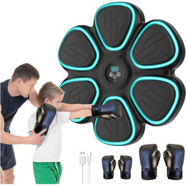 Музична боксерська машина Doramier з Bluetooth, LED-підсвічуванням та 2 парами рукавичок. 9 режимів тренування, підрахунок ударів, для дорослих та дітей. Чорний колір