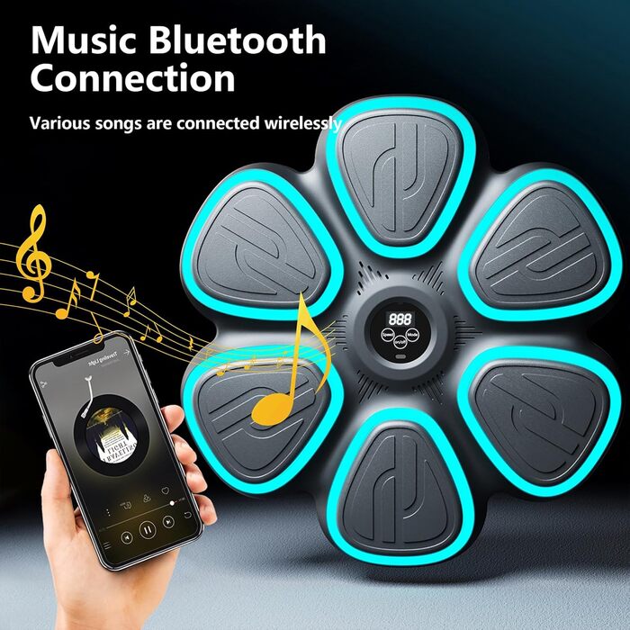 Музична бокс-машина Oamger з LED-підсвіткою, 9 режимів, з боксерськими рукавичками, інтелектуальним підрахунком та Bluetooth, для тренувань вдома для дітей та дорослих, чорний