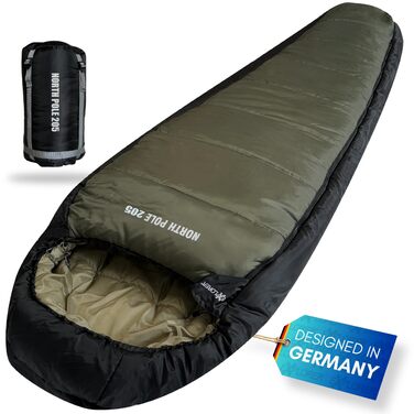 Спальний мішок Explorer® Northpole -21°C / -4°C, 300GSM, 3-4 сезони, зимовий, мумія, водонепроникна основа, YKK, для кемпінгу та подорожей