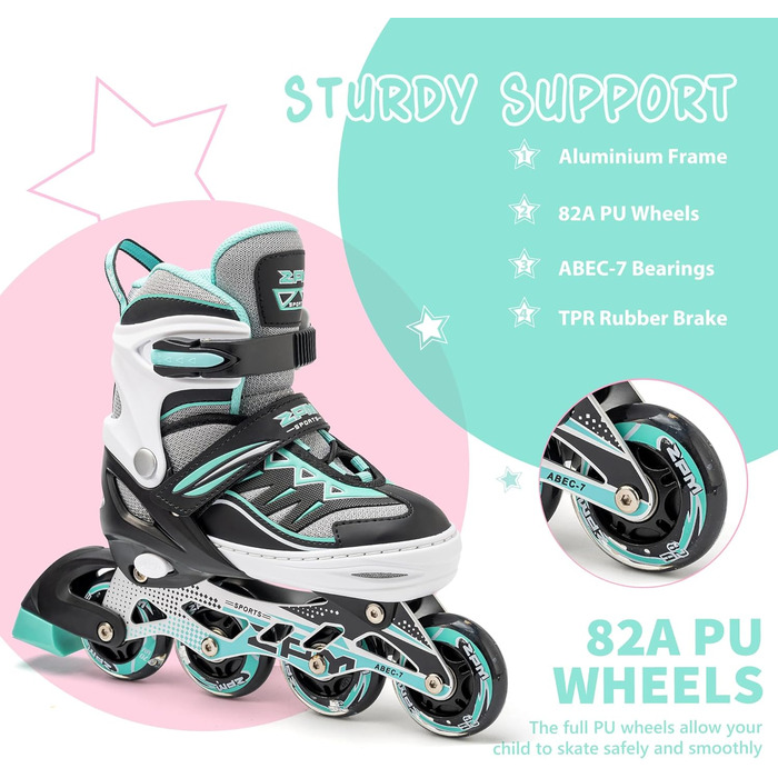 Інлайнери дитячі 2PM SPORTS Cytia Rosa з регульованим розміром та світлодіодними колесами, рожеві. Для дівчаток та хлопчиків, розмір EU 32-35.