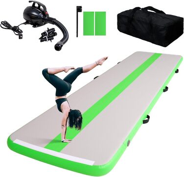 Надувний килимок для гімнастики Tuxedo Sailor Air Track Matte, 400 x 100 x 10 см, 10 см товщиною, з електричним насосом, для гімнастики, йоги, акробатики, черлідингу (зелений)