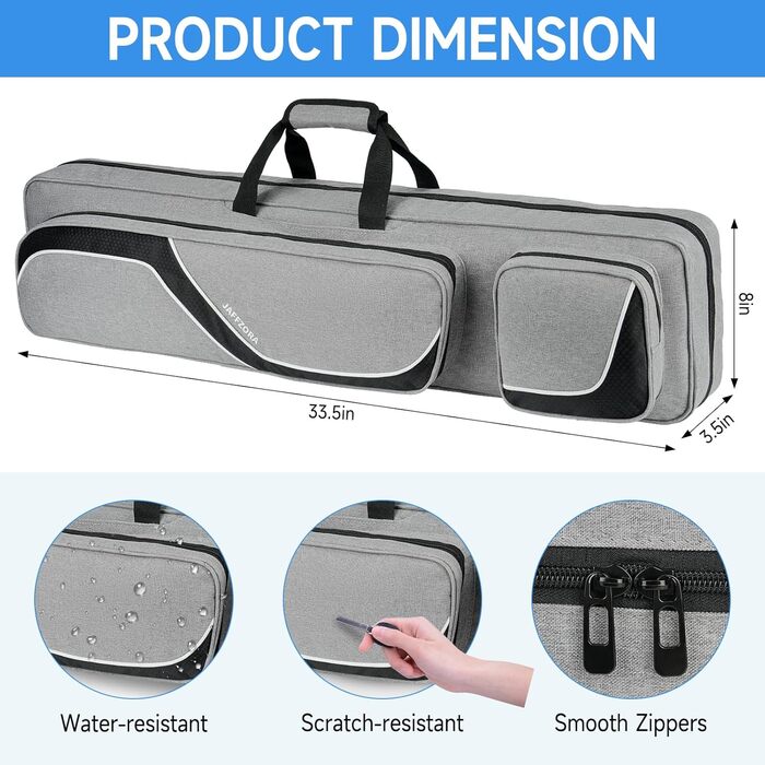 Чохол для більярдних київ на 4 основи та 5 жозлів, сумка для більярдних київ сірого кольору, 14 кишень, з регульованим плечовим ременем (L)