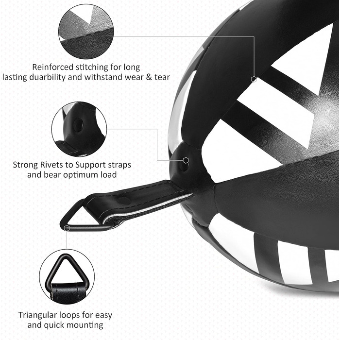 Набір боксерського м'яча AQF Boxen: боксерська груша, м'яч для швидкості, шкіряний, для тренувань, чорний/білий