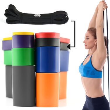 Професійна фітнес резистанс-стрічка CKB LTD, латексна, 35-70lb, 2.1 см, чорна, для тренувань, бодібілдингу, йоги, кросфіту, каллістеніки, підтягувань, для жінок і чоловіків