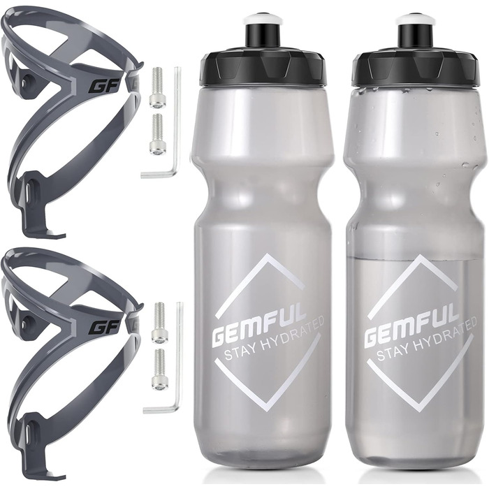 Тримач для пляшки на велосипед Gemful 750мл, BPA-free, для MTB, шосейних велосипедів, 4 шт (сірий)