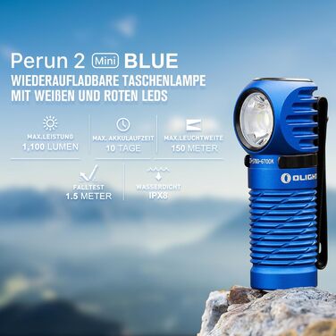 Ліхтар налобний Olight Perun 2 Mini 1100 люмен, USB, червоне світло, 5 режимів, водонепроникний, для кемпінгу та надзвичайних ситуацій