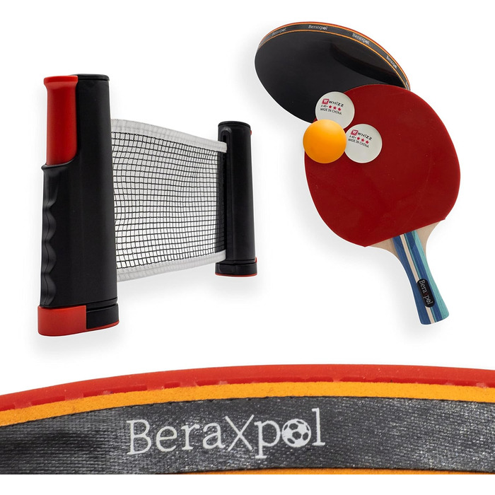 BERAXPOL Набір для настільного тенісу Premium, портативний, все в одному | М'ячики, сітка, сумка | Для сім'ї, подарунок