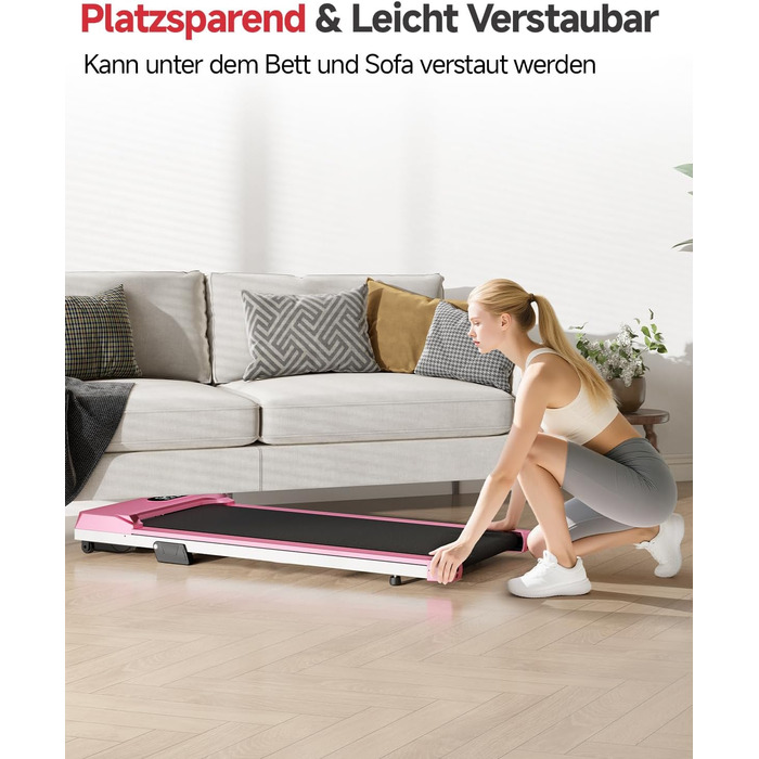 Біговий килимок Dskeuzeew з нахилом - бігові доріжки для дому, офісу, регульований нахил, електричний, портативний, Walkpad з LCD-дисплеєм, рожевий