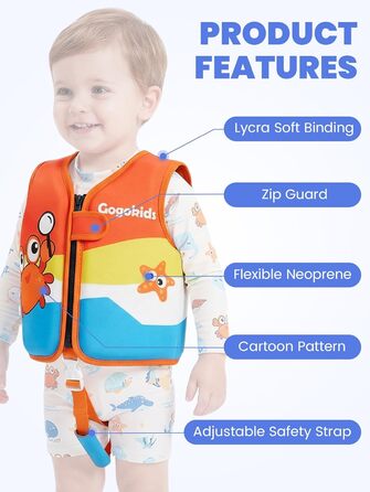 Спасальний жилет для плавання Gogokids для дітей 15-30 кг, помаранчевий, 5-8 років