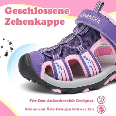 Сандалі Mishansha закриті для дівчаток літні трекінгові дитячі дихаючі, розмір 24-39 (EU, фіолетові)