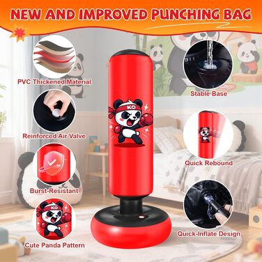 Груша боксерська дитяча Ninonly з рукавичками для боксу, карате, тхеквондо (130 см, Панда)