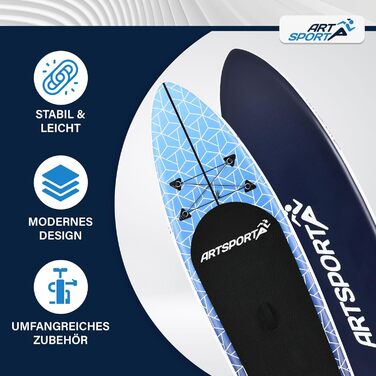 Надувна SUP-дошка ArtSport 320 см, 150 кг, комплект – весло, насос, ремінь, сумка, аксесуари